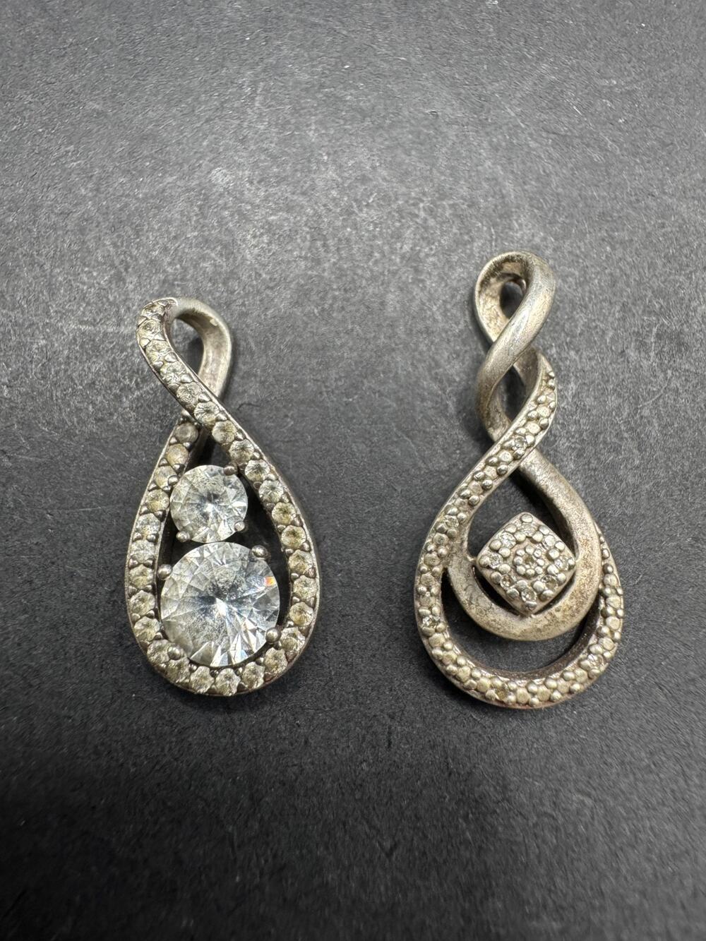 Vtg Sterling Silver 925 Sapphire Signed PAJ & RJ Signed Diamonds Ornate Pendant